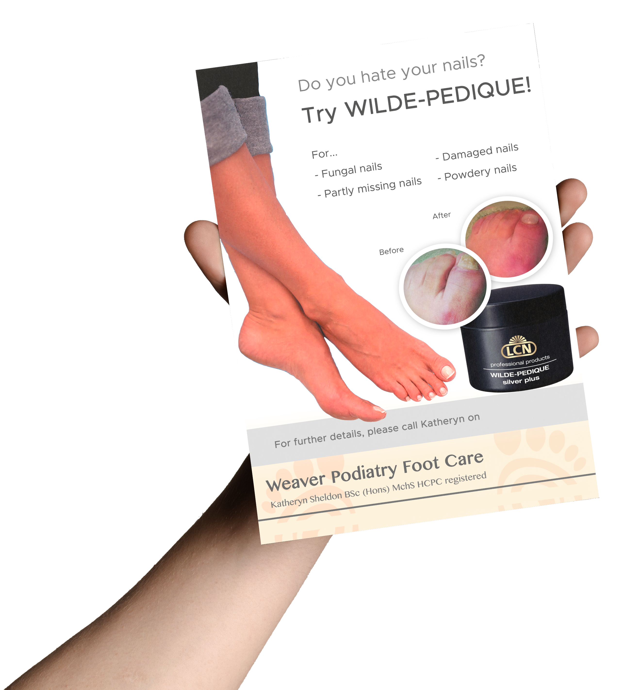 Flyer printing in Liverpool - flyer in hand for footcare business