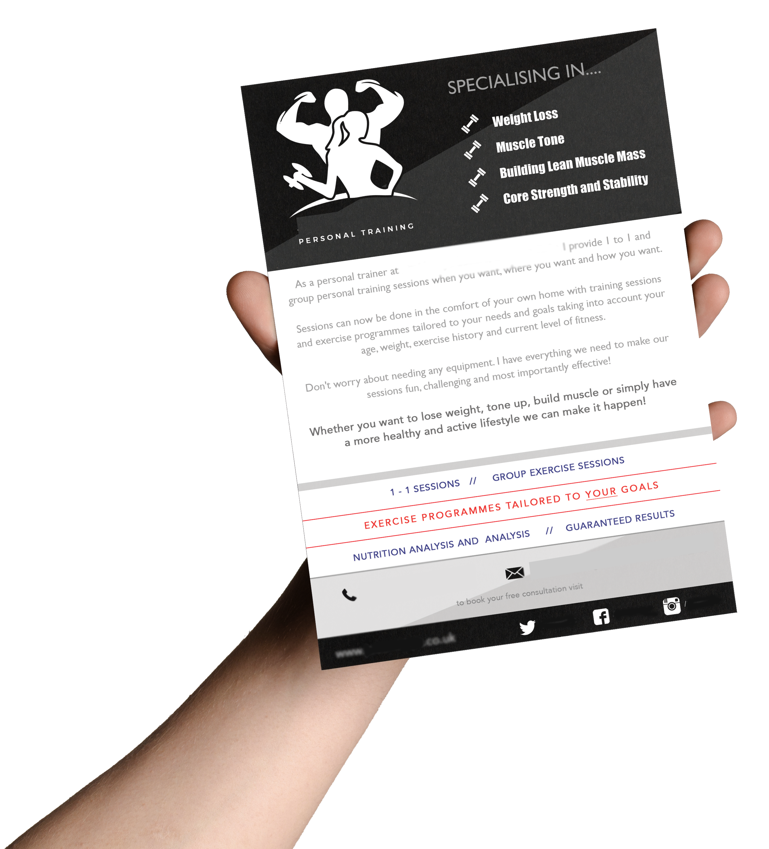Flyer printing in Liverpool - flyer in hand for personal training business